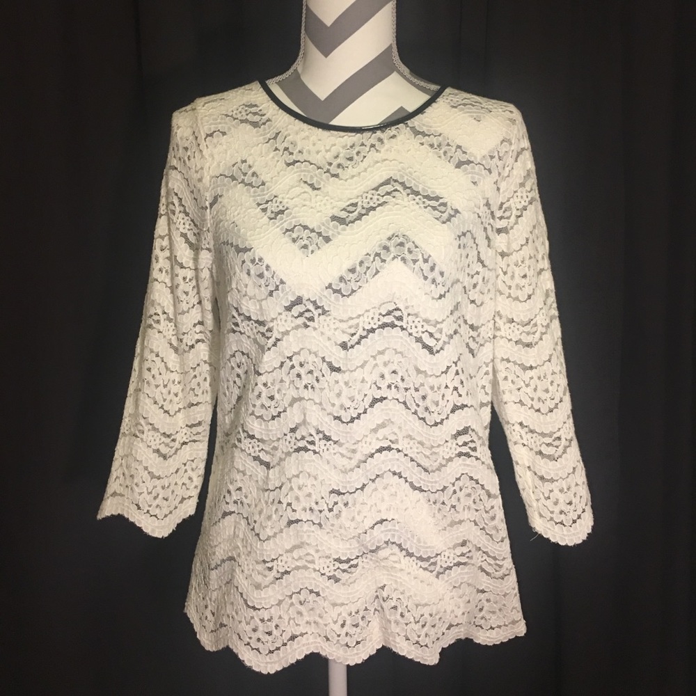 Calvin Klein scalloped lace midi sleeve blouse